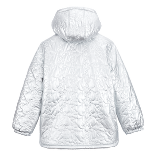 Girls Long Hooded Jacket Quilted Turtles Silver back view