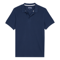 Men Organic Cotton Pique Polo Shirt Solid Navy front view