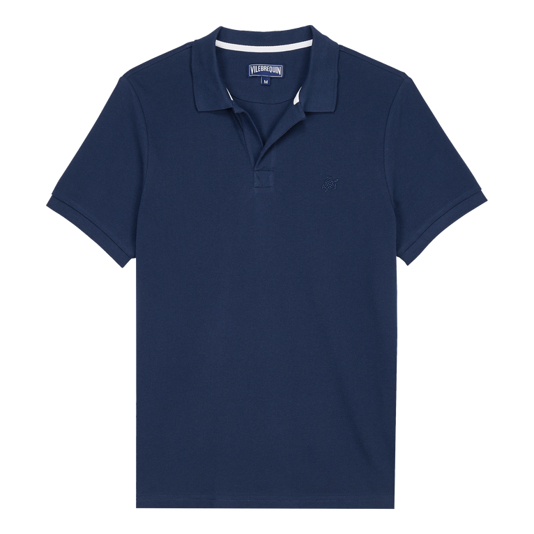 Men Organic Cotton Pique Polo Shirt Solid - Polo - Palatin - Blue - Size 4XL - Vilebrequin