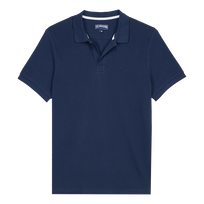 Solid Polohemd aus Bio-Baumwollpikee für Herren Marineblau Vorderansicht