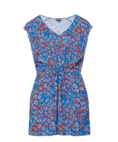 Robe courte en lin col V femme Carapaces Multicolores Bleu de mer vue de face