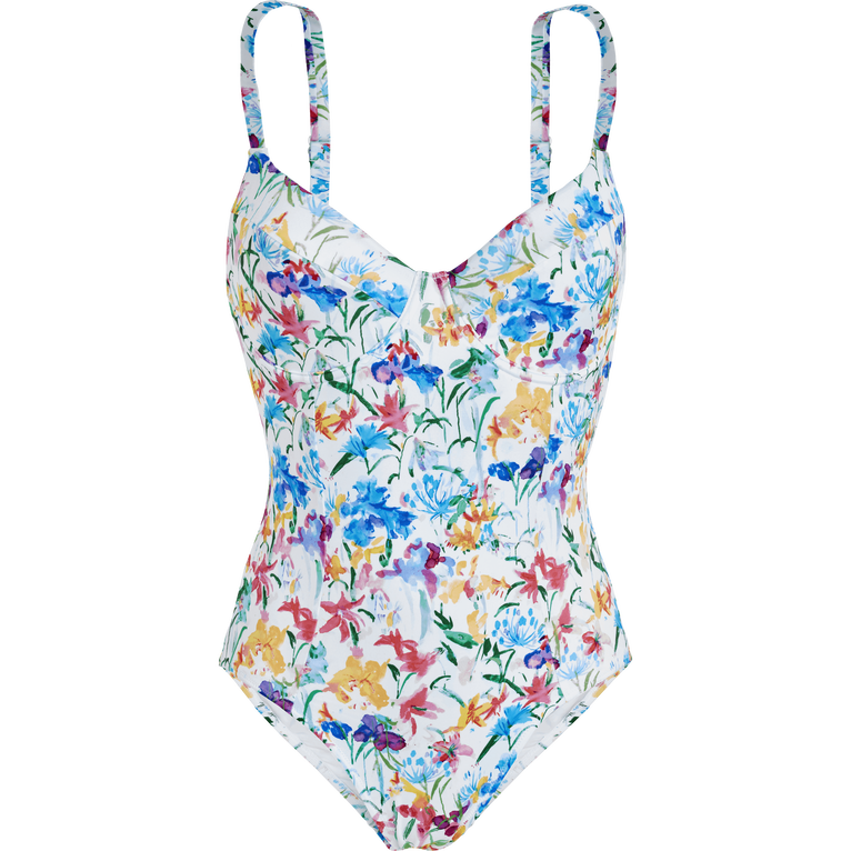 Women Halter One-piece Swimsuit Happy Flowers - Swimming Trunk - Leonita - White - Size XL - Vilebrequin