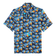 Camicia bowling uomo in lino Piranhas Blu marine vista frontale