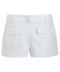 Women linen bermuda shorts solid - Vilebrequin x JCC+ - Limited Edition White front view