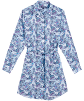 Vestido camisero de gasa de algodón con estampado Isadora Fish para mujer Blanco vista frontal