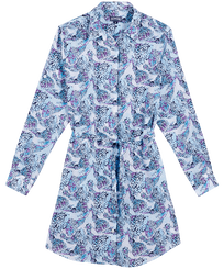 Women Cotton Voile Shirt Dress Isadora Fish White front view