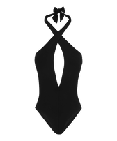 Women One-piece Swimsuit Solid Black front view