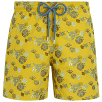Men Swim Shorts Embroidered Flowers and Shells - Limited Edition Sunflower vista frontale