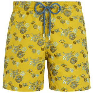 Men Swim Trunks Embroidered Flowers and Shells - Limited Edition Sunflower front view