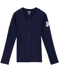 Langärmeliger Solid Rashguard mit Reißverschluss für Damen Marineblau Vorderansicht