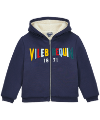 Sweatshirt zippé à capuche garçon VBQ multicolore Bleu marine vue de face
