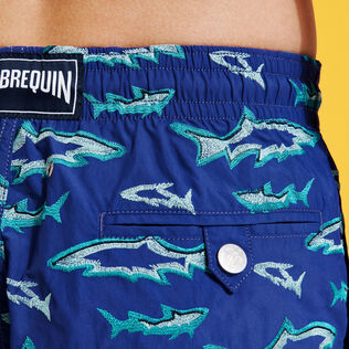 Men Embroidered Swim Trunks Requins 3D - Limited Edition Purple blue details view 2