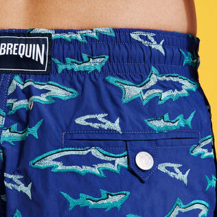 Men Embroidered Embroidered - Men Embroidered Swim Shorts Requins 3D - Limited Edition, Purple blue details view 2