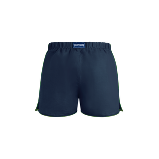 Men Linen Swim Trunks Solid Navy back view