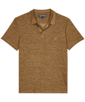 Polo en punto de lino de color liso para hombre Olive heather vista frontal
