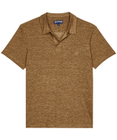 Men Linen Jersey Polo Solid Olive heather front view