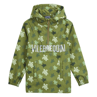 Giacca a vento bambino con cappuccio Ronde des Tortues Camo Cachi vista frontale