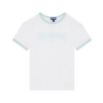 Boys Organic Cotton T-shirt Bicolor Logo Blue note front view
