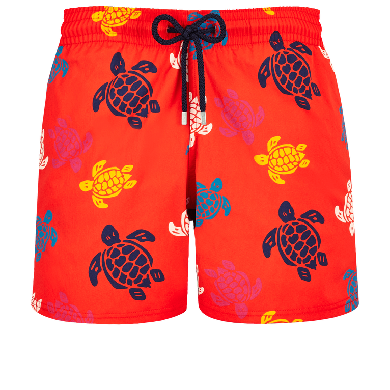 Men Stretch Swim Shorts Ronde Des Tortues Multicolores - Moorise - Red - Size L - Vilebrequin