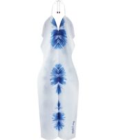 Vestido tipo pareo de viscosa y cáñamo con estampado Tie &amp; Dye para mujer - Vilebrequin x Angelo Tarlazzi Azul neptuno vista frontal
