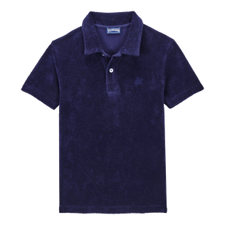 Boys Terry Polo Shirt Solid Navy front view