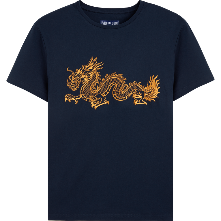 Men Cotton T-shirt Embroidered The Year Of The Dragon - Tao - Blue - Size L - Vilebrequin