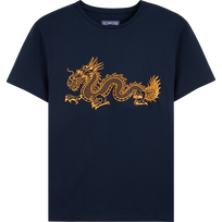 Men Cotton T-Shirt Embroidered The year of the Dragon Navy 正面图