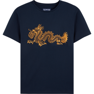 Camiseta de algodón con bordado The Year of the Dragon para hombre Azul marino vista frontal