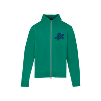 Men Wool and Cashmere Full Zip Sweater Turtle Chlorophyll front view