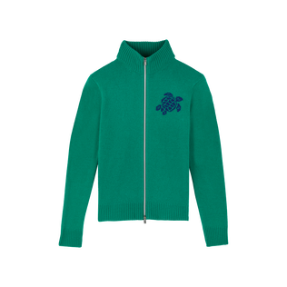 Men Wool and Cashmere Full Zip Sweater Turtle Chlorophyll front view