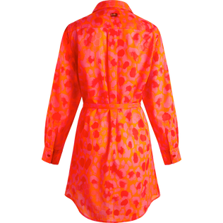 Vestido camisero de gasa de algodón con estampado New Leopard para mujer Albaricoque vista trasera