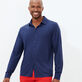 Camicia uomo in Jersey Tencel a tinta unita Blu marine vista frontale indossata