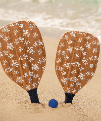 Raquettes de plage en bois Unique vue portée de face