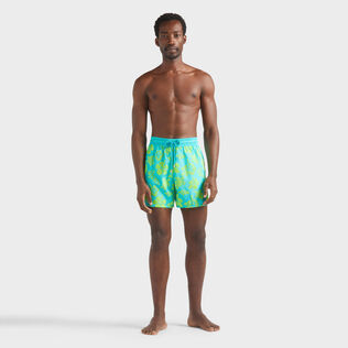 Men Ultra-light and packable Flocked Swim Shorts Tropical Turtle Disco green front worn view