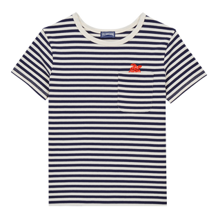 T-shirt a righe bambino Blu marine/bianco vista frontale