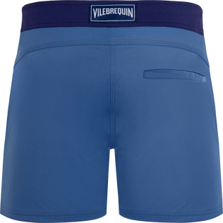 Men Stretch Swim Trunks Flat Belt Color Block Storm back view