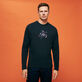 Men Cotton T-Shirt Solid Navy front worn view