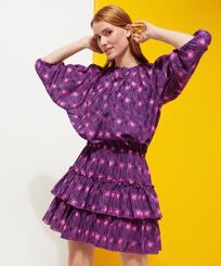 Robe courte à volants en coton femme Hypno Shell Bleu marine vue portée de face