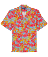 Camicia bowling uomo in lino Tahiti Flowers Santorini vista frontale