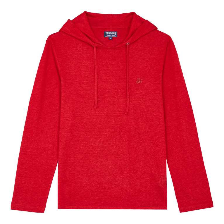 Men Linen Long-sleeves Hooded T-shirt - Therapy - Red