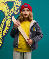Sudadera de cuello redondo bordada para niño Mimosa vista frontal desgastada