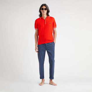 Men Cotton and Tencel Elastic Waist Pants Solid Navy details view 1