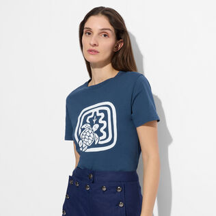 T-shirt donna in cotone biologico - Vilebrequin x Ines de la Fressange Blu marine dettagli vista 1