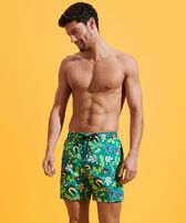 Men Swim Trunks Ultra-light and Packable Naive Fish Emerald front worn view