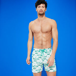 Men Embroidered Embroidered - Men Embroidered Swim Shorts Requins 3D - Limited Edition, Glacier front worn view