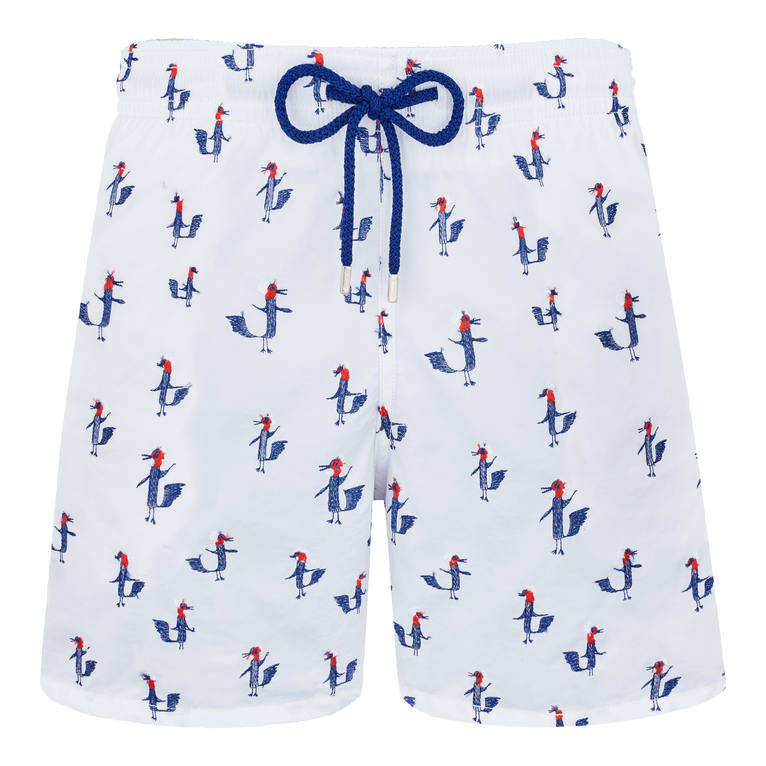 Pantaloncini Mare Uomo Ricamati Cocorico! - Edizione Limitata - Costume Da Bagno - Mistral - Bianco