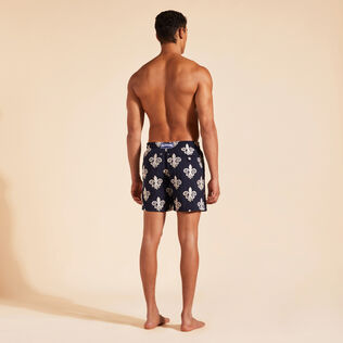 Men Swim Trunks Embroidered Fleur de Poulpe - Limited Edition Navy back worn view