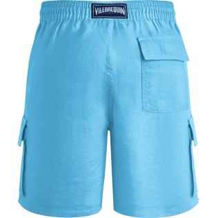Bermudas tipo cargo en lino de color liso para hombre Santorini vista trasera