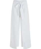 Women White Linen Pants- Vilebrequin x Angelo Tarlazzi White front view