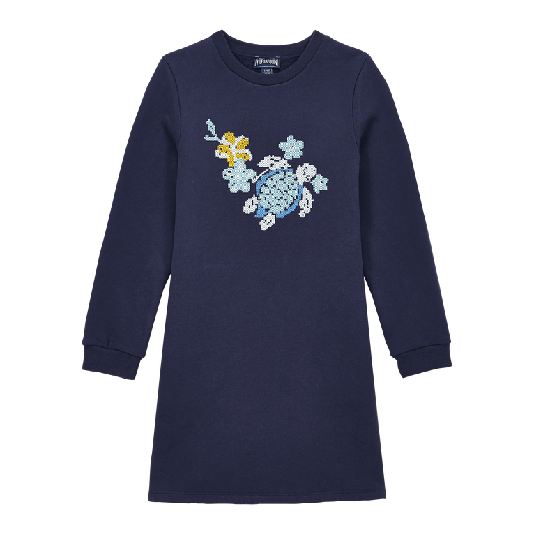 Langärmeliges Kleid Für Mädchen Mit Schildkröten-print - Gummer - Blau